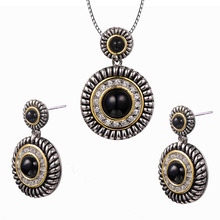 Vintage Black Onyx White Crystal Zircon Pendant&Earrings 925 Sterling Silver Fashion Jewelry Set Pendant&Earrings TT693 2024 - buy cheap