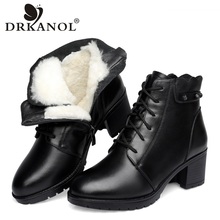 DRKANOL 2021 Natural Wool Winter Warm Women Snow Boots Genuine Leather Ankle Boots Women Waterproof Shoes Thick High Heels Boots 2024 - buy cheap