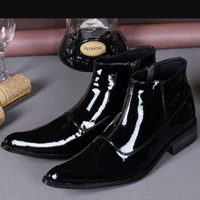 Botas militares de charol para hombre, botines de piel auténtica de estilo europeo, botines de vaquero con aumento de altura, zapatos de vestir, color negro 2024 - compra barato