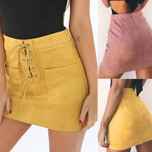 Women Leather Suede Lace Up Bandage High Waist Party Pencil Short Mini Skirt Ladies Womens Brief Solid Daily Skirts 2024 - buy cheap