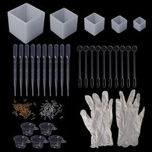 1 Set Epoxy Resin Kit DIY Jewelry Necklace Pendant Cube Square Handmade Silicone Mold Dropper Gloves Cup Pins Necessary Tools 2024 - buy cheap