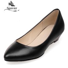 Sgesger sapatos femininos de salto baixo, sapatos de cunha ponta fina rasa para mulheres, sapatos preto e branco, tamanhos 32-48, ox094 2024 - compre barato