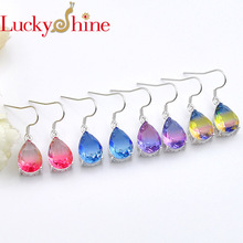 Luckyshine 4 Pair /Lot Multi-color Water Drop Women Earrings Tourmaline Crystal Zirconia Gems 925 Silver For Women  Drop Earring 2024 - buy cheap