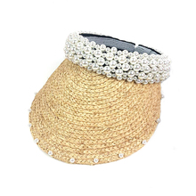 Sombrero de paja de rafia con perlas cosidas a mano para mujer, sombrero de paja con visera, sin top, para playa, verano, 2019 2024 - compra barato