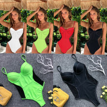 2019 Sexy Women Girls One-Piece Bikini Swimsuit Beachwear Solid Swimwear Push Up Monokini Bathing Suit Bandage Biquini 2024 - buy cheap