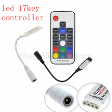 Mini controle remoto rf de led rgb, 17key, sem fio, com 4pin fêmea, dc, para luzes de led rgb 5050, preto/branco