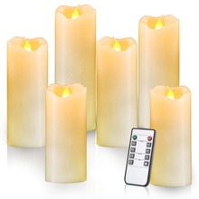 Упаковка из 5 сияющих желтых светодиодных беспламенных восковых свечей с пультом дистанционного управления, батарея таймера, парафиновые с... 2024 - купить недорого
