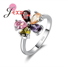 Beautiful Flower Shape Colorful Crystal 925 Sterling Silver Women Wedding Engagement Rings Fashion Party Finger Jewelry 2024 - buy cheap