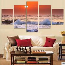 Sin marco, 5 piezas de arte de pared, amanecer desde la playa, vista del mar, pintura sobre lienzo, paisaje de ola de mar, pintura al óleo por números 2024 - compra barato