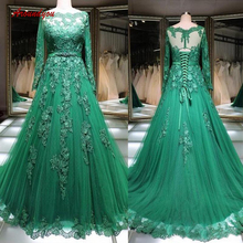 Emerald Green Long Sleeve Evening Dresses Party Lace Off Shoulder Sequin Plus Size Women Ladies Formal Dresses Evening Gown 2024 - buy cheap