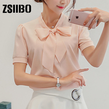 2021 Korean style Summer Women Short Sleeve Blouse Bow Women Chiffon Shirt Plus Size Office Ladies Work Top Women Clothing 2024 - buy cheap