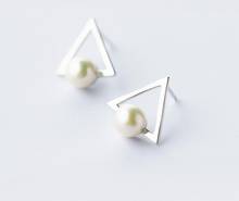 fashion 1pair Real. Sterling Silver Jewelry freshwater pearl into the open triangle stud Earrings Geometric GTLE1242 2024 - buy cheap