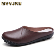 MVVJKE  2018 Summer Shoes Women Mules Flats Shoes Slip on Genuine Leather Female Footwears Casual Driver Loafers Slippers Shoes 2024 - buy cheap