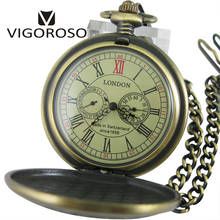 Роскошные Механические карманные часы с двумя циферблатами, с ручным заводом, с обратной цепочкой из бронзового сплава, винтажные Ретро-часы с римскими цифрами 2024 - купить недорого
