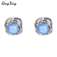 RongXing Vintage Fashion Blue/White Fire Opal Stud Earrings for Women Silver Color Ear Studs Wedding Earrings Ear0610 2024 - buy cheap