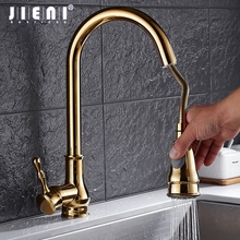 JIENI Gold Plate Chrome Brass Swivel Pulll Out 2 Functions Spray Kitchen Deck Mount Washbasin Faucet Mixer Vessel Sink Tap 2024 - buy cheap