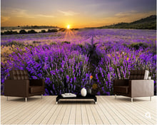 Обои с цветочным принтом на заказ, 3d-фотообои С закатом над лавандовым полем для современной гостиной, спальни 2024 - купить недорого