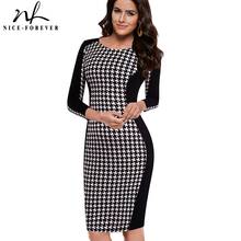 Nice-forever Elegant Illusion Houndstooth Colorblock Wear to Work vestidos Bodycon Women Office Business Sheath Slim Dress B44 2024 - buy cheap