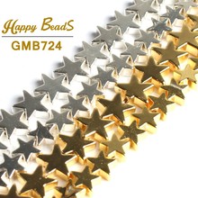 Natural Stone Gold Silver Color Flat Stars Hematite Beads Pentagram Loose Spacer Bead For Jewelry Making DIY Bracelet 4/6/8/10mm 2024 - buy cheap