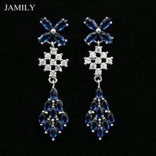 Natural Blue Cubic Zirconia  Drop Dangle Earrings 925 Sterling Silver Bridal Jewelry Long Earring For Women 2024 - buy cheap