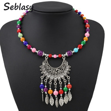 Seblasy Maxi Boho Big Statement Natural Stone Beads Moon Leaves Flowers Tassel Necklaces Pendants for Women Tribal Jewelry Colar 2024 - buy cheap