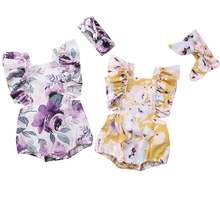 Sweet Pretty Infant Baby Girls Romper 2PCS Ruffles Short Sleeve Floral Print Backless Belt Jumpsuits Romper+Headband 2 Colors 2024 - buy cheap