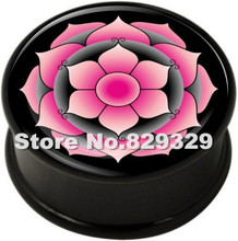 .Hot sale 10 sizes 60pcs ear expander epoxy glue ear plug Pink Lotus Flower single flared flesh tunnel plug UV/acrylic ASF215 2024 - buy cheap