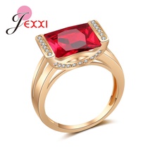 Anel de casamento feminino, anel clássico grande transparente vermelho zircônia cúbica cor ouro rosa, joias de moda, anéis femininos, cristal austríaco 2024 - compre barato