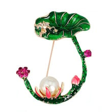 Lotus Flower Green Leaves Frog Shape Brooches Simulated Pearl Enamel Brooch For Women Hat Suit Accessories 2024 - buy cheap