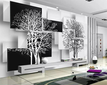 Beibehang papel de parede mural personalizado 3d, simples preto e branco mural de árvore 3d tv fundo de parede decoração para casa 2024 - compre barato