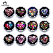Royalbeier Heart Shape 12pcs/lot Glass Charms 12mm Snap Button Fit Snap Bracelet 12mm Snap Earrings Beads for Jewelry Making 2024 - buy cheap