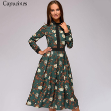 Capucines Spring Autumn Patchwork Vintage Dress Women Print Long Sleeves Casual A-line Mid-Calf Dress Female Vestidos 2024 - buy cheap