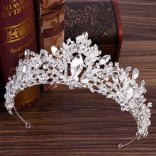 Luxury Silver Color Leaf Crystal Beads Tiara and Crown Women Diadem Pageant Headpiece Wedding Bride Hair Jewelry Accessories JL 2024 - buy cheap
