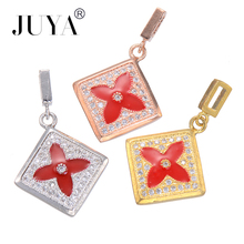 Fashion Trendy Copper Zircon Rhinestone Enamel Flower Square Shape Pendant For Women Making Necklaces Bracelets Charms DIY Craft 2024 - buy cheap