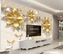 Papel de parede personalizado 3d estéreo, mural de fotos de atmosfera de luxo, joias europeias, flores, fundo 3d, decoração de casa 2024 - compre barato
