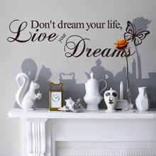 Diy adesivo de parede "viver seus sonhos" inglês lema videira vinil decalques removível adesivos mural para sala estar decoração casa 2024 - compre barato