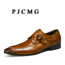 PJCMG-zapatos Oxford de piel auténtica para hombre, calzado de vestir de piel auténtica, sin cordones, con punta en pico, color negro/marrón 2024 - compra barato