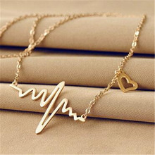 Simple Wave Heart Necklace Chic Ecg Pulse Charm Pendant Necklace Lightning Women Vintage Fashion Jewelry Accessories Gold Color 2024 - buy cheap