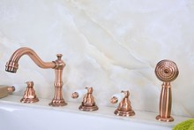 Antique Red Copper Brass Deck 5 Holes Bathtub Mixer Faucet Handheld Shower Widespread Bathroom Faucet Set Basin Water Tap atf226 2024 - buy cheap