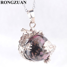 Rongzuan pedra natural rhodochrosite bola redonda 16mm grânulo animal dragão charme pingente corrente colar 18 "jóias tn3144 2024 - compre barato