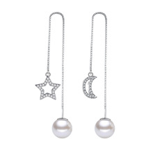 100% 925 sterling silver pearl shiny crystal long drop earrings for women jewelry wedding gift wholesale drop shipping 2024 - buy cheap