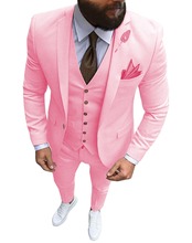 Traje de 3 piezas para hombre, Blazer Formal de negocios con solapa de muesca, esmoquin ajustado, mejor hombre para boda (Blazer + chaleco + Pantalones), color rosa 2024 - compra barato
