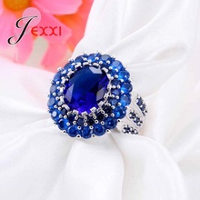 925 Sterling Silver Vintage Blue Crystal Rings for Women Wedding Party Accessory Big Flower Anniversary Anillos Female 2024 - купить недорого