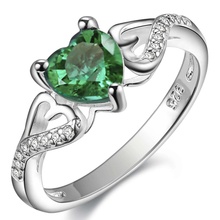 Anel de prata brilhante com zircônia verde, jóia de coração para mulheres, presente para homens e mulheres 2024 - compre barato