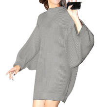2018 Winter Autumn Womens Knitted Dress Batwing Sleeve Loose Casual Pullover Knitwear Solid Elastic Short Sweater Dress Vestidos 2024 - buy cheap