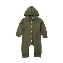 Boy Girl Kids Cotton Toddler Baby Buttons Long Sleeve Hooded Romper Stripe Jumpsuit Outfit Clothes Boys Girls Autumn 2024 - buy cheap