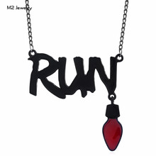 Stranger Things RUN Necklace Women Red Light Bulb Enamel Pendants Necklaces Jewelry 2024 - buy cheap