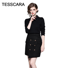 Women Spring Winter Knitted Cotton Sweater Mini Skirt Suit Set Office Lady Elegant Work Wear Two-piece Suits Female Outfit 2024 - buy cheap