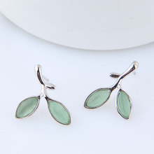 Korean sweet Green Stone Leaf design Stud Earrings For Girls Women Elegant Party Statement Accessories Gift 2024 - buy cheap