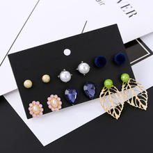 6 Pairs/Set 2019 Fashion Round White Pearl Stud Earrings For Women Water Drop Shape Blue Crystal Earring Set Mixed Jewelry Gifts 2024 - buy cheap